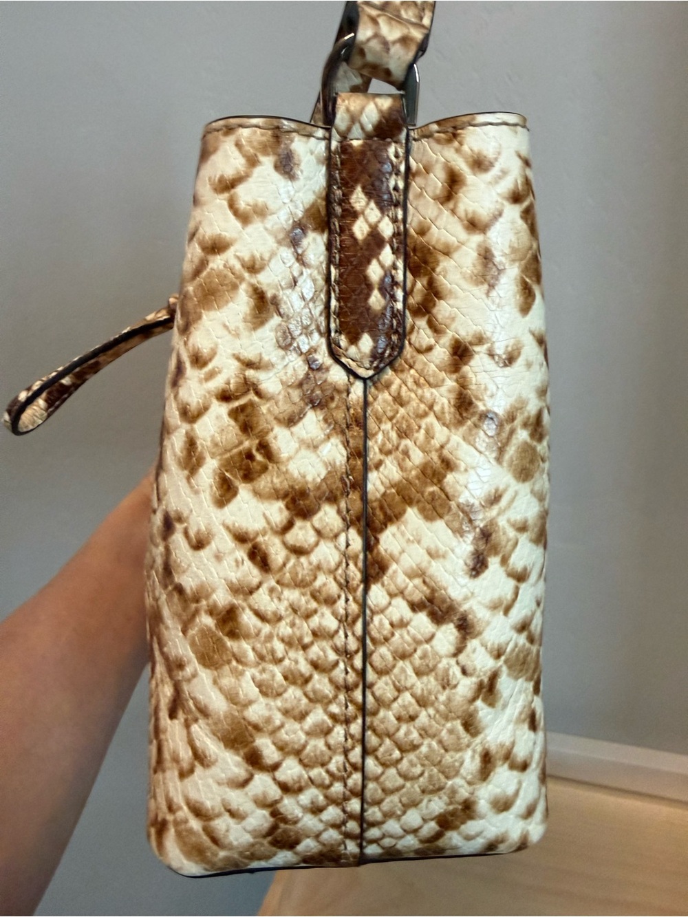 Michael Kors Tan & Brown Snake-Print Drawstring Shoulder Bag - Picture 4 of 7